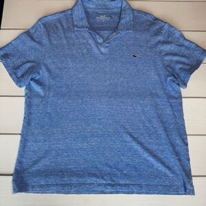 Vineyard Vines Men's Blue Heather Linen/Cotton Blend Polo Shirt